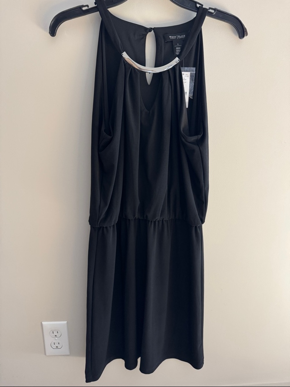 NWT White House Black Market Black Sleeveless Dress with Metal Neck Bar